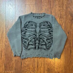 Y2k goth skeleton rib cage distressed super soft knit sweater